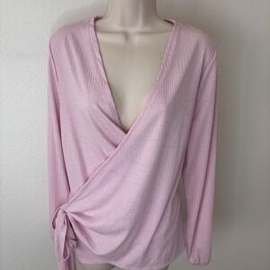NWT Lane Bryant True-Wrap Pink Cropped Knit Top Sz 14/16